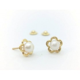 Pendientes oro flor perla